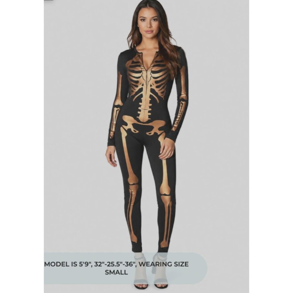 TipsyElves Adult S 1-Piece Sexy Skeleton Jumpsuit Body Suit Halloween Costume